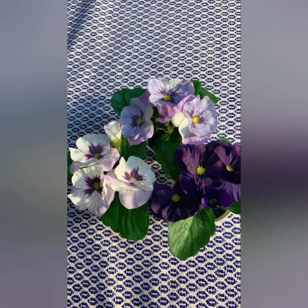 IKEA Small Potted Fake Purple and White Pansies (Set 8)